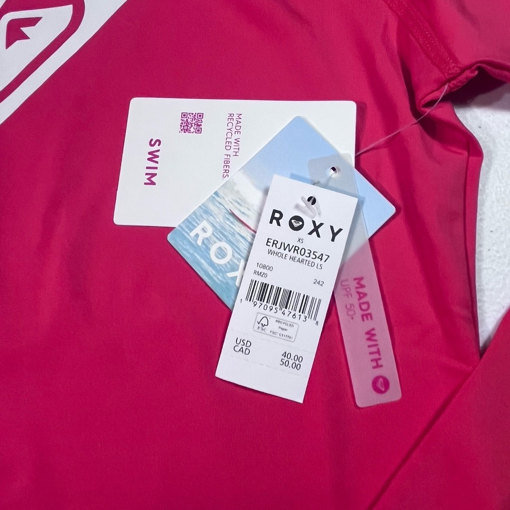 NWT Roxy Red Whole Hearted Rash Guard Long-Sleeve Surf‎ Swim Beach Top Size XS - Picture 3 of 7